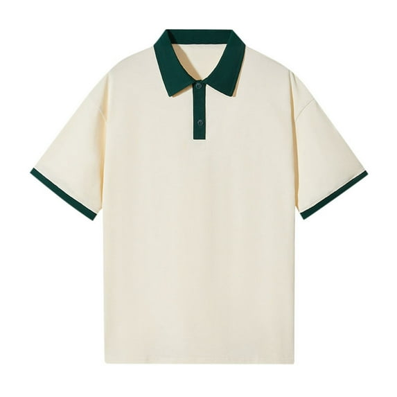 JTieacloth Mens Classic Shirt Men's Off Shoulder Color Shirt Pure Cotton Loose Short Sleeve Lapel T Shirt Ironing Logo Green S