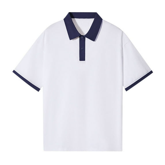 JTieacloth Mens Classic Shirt Men's Off Shoulder Color Shirt Pure Cotton Loose Short Sleeve Lapel T Shirt Ironing Logo White M