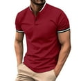 thumbnail image 1 of JTieacloth Mens Collar Shirt Men's Banded Beach Shirt Cotton Casual Button Up Short Sleeve Shirts Summer Lightwieght Business With Pocket Red L, 1 of 6