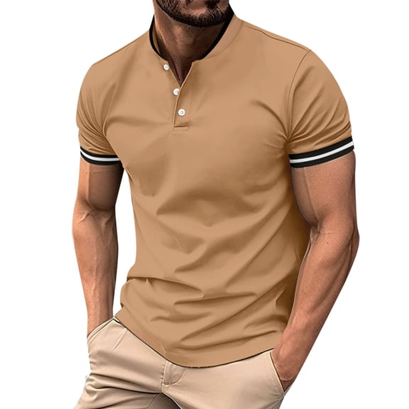 JTieacloth Mens Collar Shirt Men's Banded Beach Shirt Cotton Casual Button Up Short Sleeve Shirts Summer Lightwieght Business With Pocket Yellow S