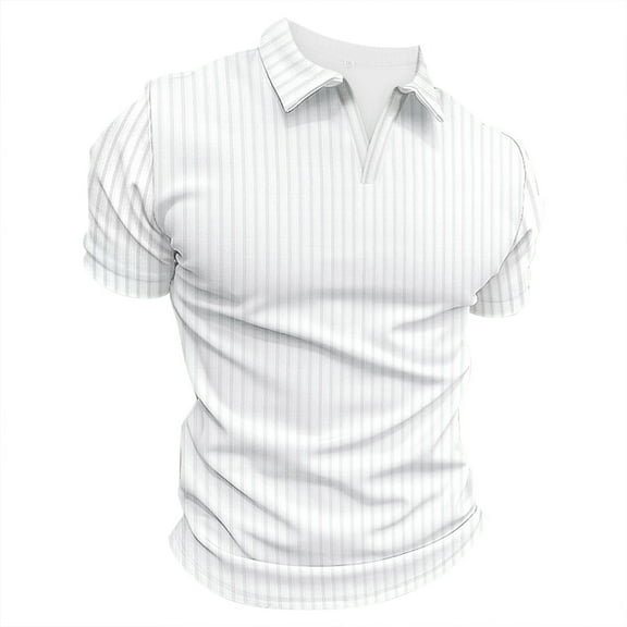 JTieacloth Mens Collar Shirt Men's Muscle V Neck Shirts Slim Fit Short Sleeve Cotton Golf T Shirts Ribbed Knit Soft Tees White S