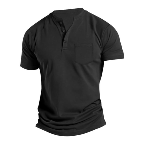 JTieacloth Mens Collar Shirt Men's Short Sleeve T Shirt Summer Casual Solid Holiday Shirts Tops Black L