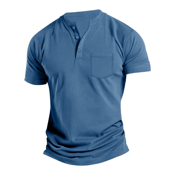JTieacloth Mens Collar Shirt Men's Short Sleeve T Shirt Summer Casual Solid Holiday Shirts Tops Blue L