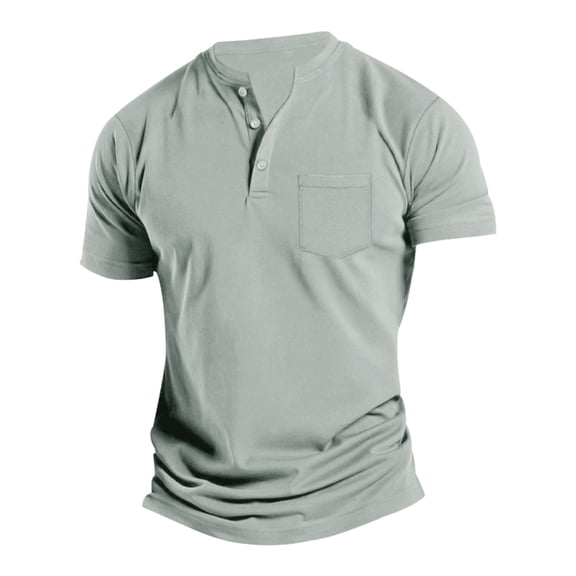 JTieacloth Mens Collar Shirt Men's Short Sleeve T Shirt Summer Casual Solid Holiday Shirts Tops Gray L