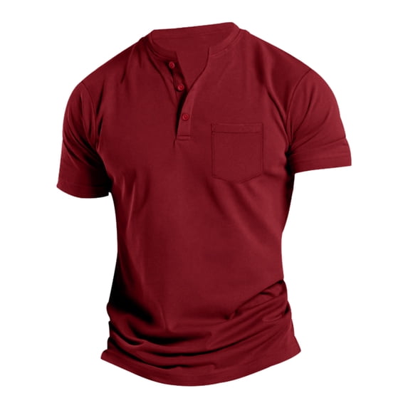 JTieacloth Mens Collar Shirt Men's Short Sleeve T Shirt Summer Casual Solid Holiday Shirts Tops Red S