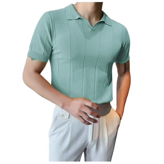 JTieacloth Mens Collar Shirt Men's Summer Fashion Casual Short Sleeved Tops Solid Color Cardigan Tight Shirt Men's Clothing Green XXL