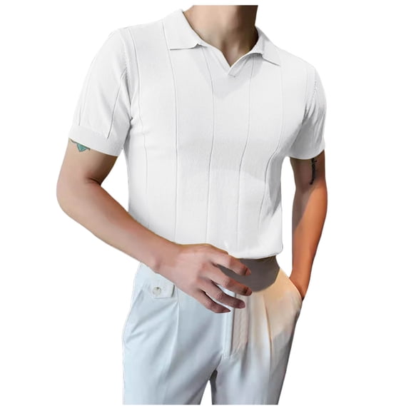 JTieacloth Mens Collar Shirt Men's Summer Fashion Casual Short Sleeved Tops Solid Color Cardigan Tight Shirt Men's Clothing White XXL