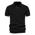thumbnail image 1 of JTieacloth Mens Collar Shirt Mens Summer Lapel Casual Knit Shirt Fashion Solid Color Cotton Short Sleeve Size Top Black M, 1 of 5