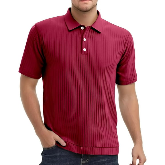 JTieacloth Mens Collar Shirt an Solid Color Lapel Button Knitted Jacquard Quick Drying Ice Silk Elastic Shirt For Men Casual Loose And Trendy Short Sleeved Shirt Red M