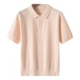 thumbnail image 1 of JTieacloth Mens Collar Shirt Summer Casual T Shirt Men's Shirt Half Sleeved Loose Lapel Knit Shirt Solid Color Tops Beige L, 1 of 6