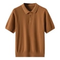 thumbnail image 1 of JTieacloth Mens Collar Shirt Summer Casual T Shirt Men's Shirt Half Sleeved Loose Lapel Knit Shirt Solid Color Tops Brown M, 1 of 6