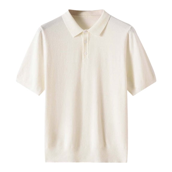 JTieacloth Mens Collar Shirt Summer Casual T Shirt Men's Shirt Half Sleeved Loose Lapel Knit Shirt Solid Color Tops White XXL