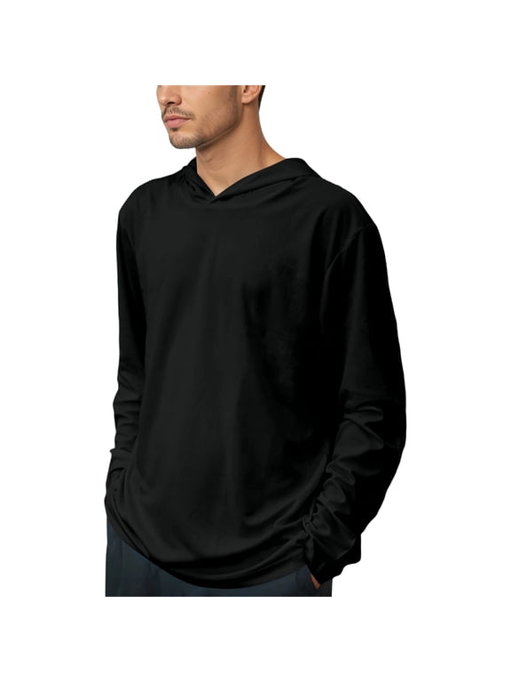 Mens Compression Cold Gear Long Sleeve Hooded Workout Shirt Athletic Performance Top Wicking Gym Tee For Running Training Fitness