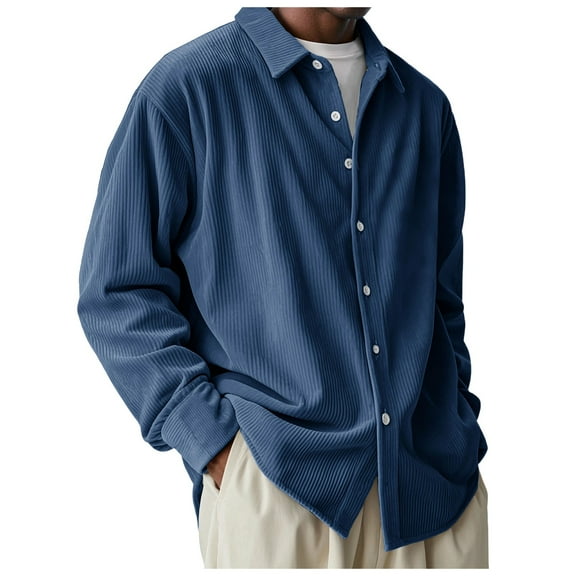 JTieacloth Mens Cotton Linen Shirts Men's Stylish And Comfortable Corduroy Shirt Blue