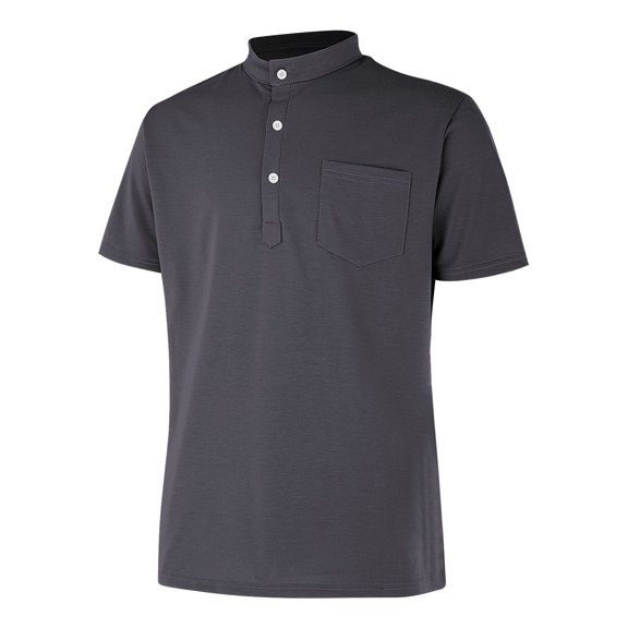 JTieacloth Mens Deep V Neck T Shirts European And Solid Color Button Open Neck Pocket Stand Up Ollar Men Casual Loose Comfortable Business Foreign Trade Sports Short Sleeved T Shirt