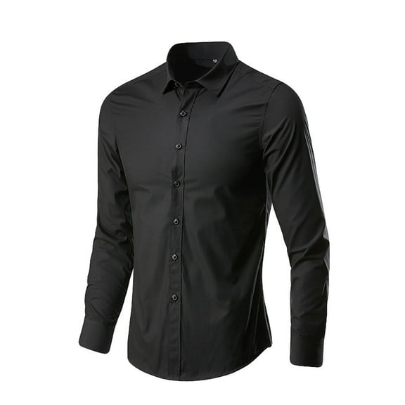 JTieacloth Mens Dress Shirts Long Sleeve -Free Stretch Shirts Solid Color Formal Button Down Shirt Black