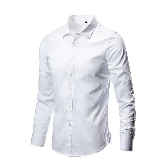 JTieacloth Mens Dress Shirts Long Sleeve -Free Stretch Shirts Solid Color Formal Button Down Shirt White