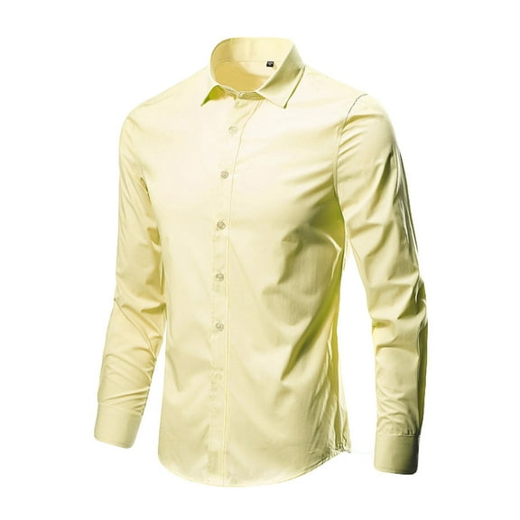JTieacloth Mens Dress Shirts Long Sleeve -Free Stretch Shirts Solid Color Formal Button Down Shirt Yellow