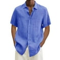 thumbnail image 1 of JTieacloth Mens Dress Shirts Male Summer Hawaii Solid Shirt Short Sleeve Double Pocket Turn Down Button Shirt Blue, 1 of 4