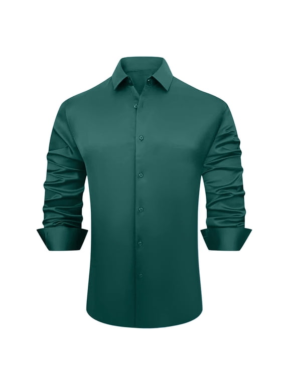 Mens Dress Shirts Men Dress Shirts Slim Fit Long&Short Sleeve Casual Button Down Shirt Green