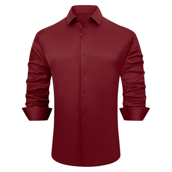 JTieacloth Mens Dress Shirts Men Dress Shirts Slim Fit Long&Short Sleeve Casual Button Down Shirt Red