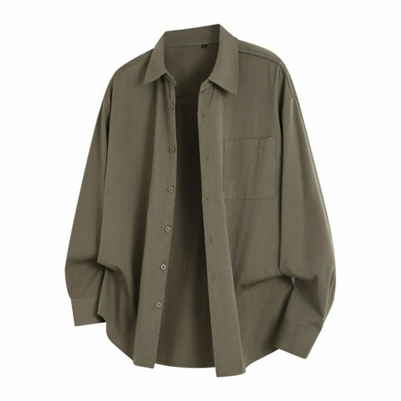 JTieacloth Mens Dress Shirts Men's Casual Long Sleeve Linen Shirt For Everyday Wear Relaxed Fit Button Perfect For Spring Summer And Fall Green