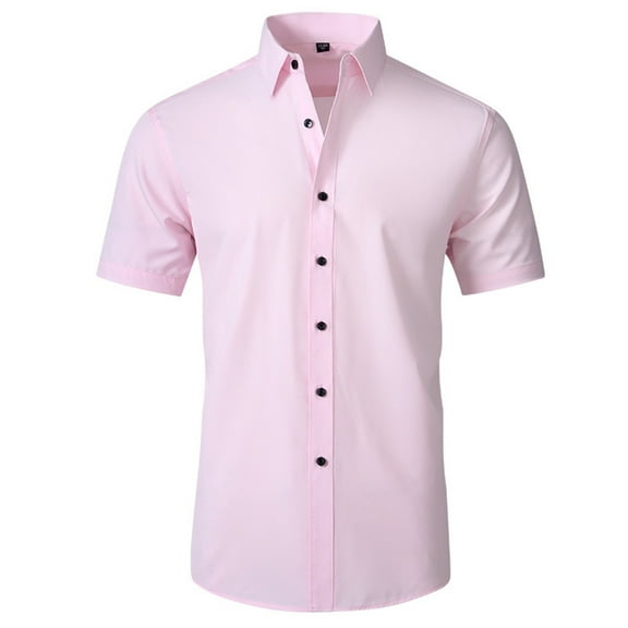 JTieacloth Mens Dress Shirts Men's Dress Shirts Solid Short Sleeve Stretch Formal Shirt Business Casual Button Down Shirts Pink