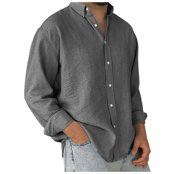 JTieacloth Mens Dress Shirts Men's Wash Button Long Sleeve Shirt Solid Color Comfortable And Generous Gray
