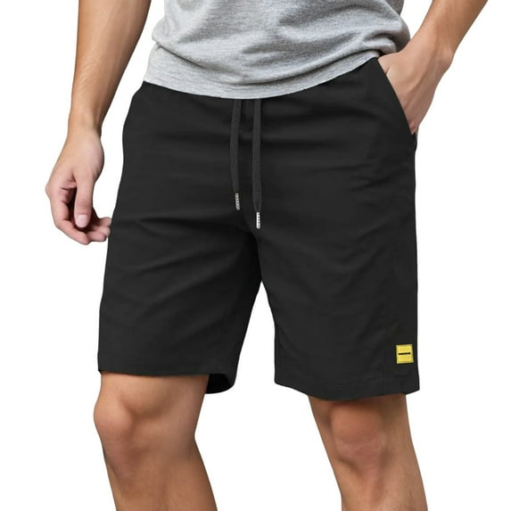 JTieacloth Mens Elastic Waist Pants Mens Twill Casual Cargo Shorts Drawstring Elastic Waist Pockets Classic Work Shorts For Men Black