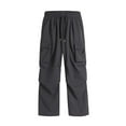 thumbnail image 1 of JTieacloth Mens Elastic Waist Pants Summer New Men's Solid Color Loose Workwear Style Ice Silk Large Pocket Wide Leg Pants Casual Straight Pants Gray, 1 of 4