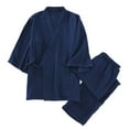 thumbnail image 1 of JTieacloth Mens Fleece Plush Bathrobe Men's Japanese Kimono Pajamas Spring And Fall Washed Crepe Loungewear Set Loose Fitting Blue, 1 of 4