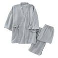 thumbnail image 1 of JTieacloth Mens Fleece Plush Bathrobe Men's Japanese Kimono Pajamas Spring And Fall Washed Crepe Loungewear Set Loose Fitting Gray, 1 of 4