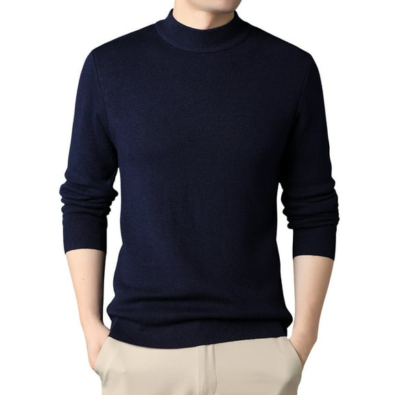 JTieacloth Mens Knitted Sweaters Male Turtleneck Sweater Slim Fit Velvet Sweater For Men Long Sleeve Pullover Sweater Stretch Casual Thermal Sweater(Blue)
