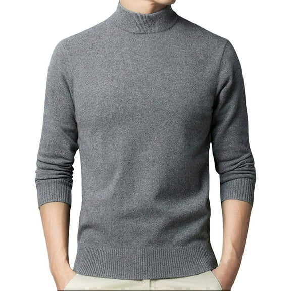 JTieacloth Mens Knitted Sweaters Male Turtleneck Sweater Slim Fit Velvet Sweater For Men Long Sleeve Pullover Sweater Stretch Casual Thermal Sweater(Gray)