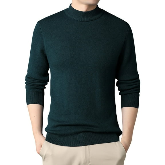 JTieacloth Mens Knitted Sweaters Male Turtleneck Sweater Slim Fit Velvet Sweater For Men Long Sleeve Pullover Sweater Stretch Casual Thermal Sweater(Green)