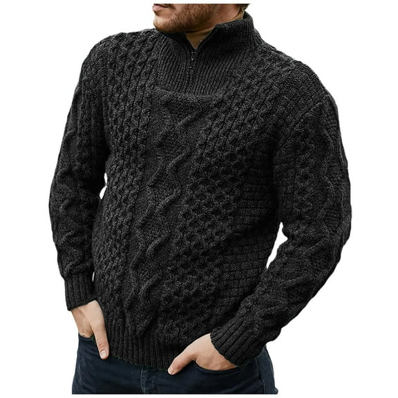 JTieacloth Mens Knitted Sweaters Men's Quarter Zip Sweater Zip Up Pullover Knit Turtleneck(Black)