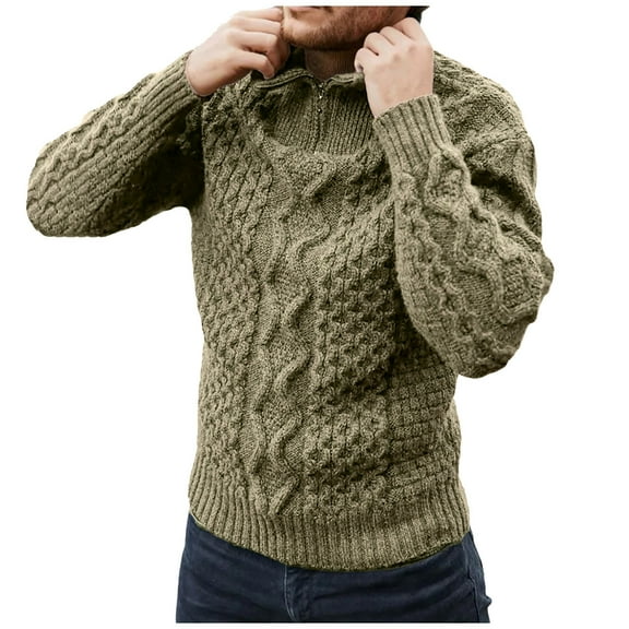 JTieacloth Mens Knitted Sweaters Men's Quarter Zip Sweater Zip Up Pullover Knit Turtleneck(Green)