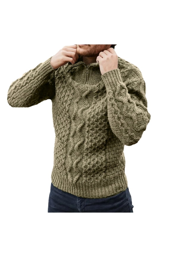 Mens Knitted Sweaters Men's Quarter Zip Sweater Zip Up Pullover Knit Turtleneck(Green)