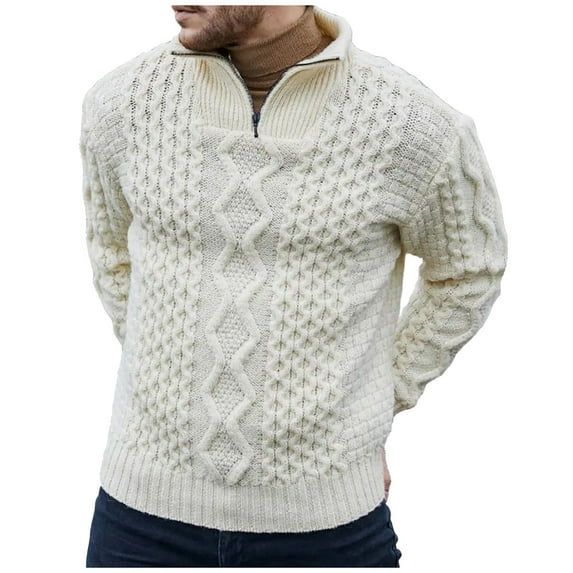 JTieacloth Mens Knitted Sweaters Men's Quarter Zip Sweater Zip Up Pullover Knit Turtleneck(White)