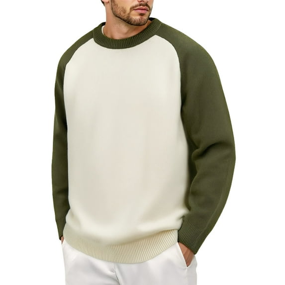 JTieacloth Mens Knitted Sweaters Men's Sweater Coat Raglan Sleeve Color Block Knit Long Sleeve Pullover Casual Warm Winter Outwear Comfortable Soft Yarn Fashion Top(Green)