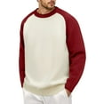 thumbnail image 1 of JTieacloth Mens Knitted Sweaters Men's Sweater Coat Raglan Sleeve Color Block Knit Long Sleeve Pullover Casual Warm Winter Outwear Comfortable Soft Yarn Fashion Top(Red), 1 of 5