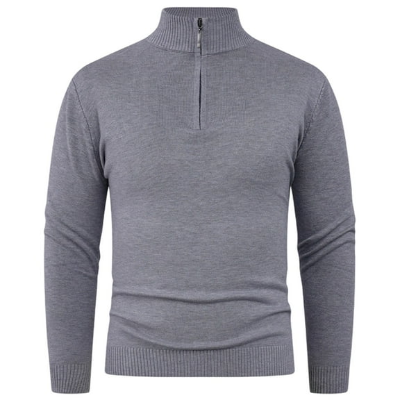 JTieacloth Mens Knitted Sweaters Winter Knit Sweater Coat With Zipper Semi High Neck Long Sleeve Pullover Casual Warm Soft Comfortable For Cold Weather(Gray)