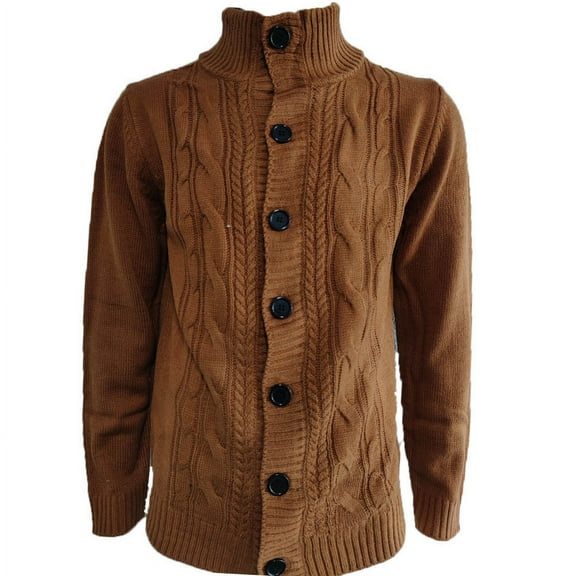 JTieacloth Mens Lightweight Sweaters Male Autumn And Winter Sweater Jacket Cardigan Button Solid Color Long Sleeve Standing Collar Jacquard Casual Sweater(Brown)