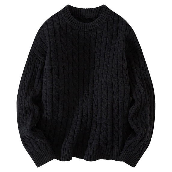 JTieacloth Mens Lightweight Sweaters Men's Winter Round Neck Sweatshirt Casual Pullover Knit Sweater Warm Thick Knitwear(Black)