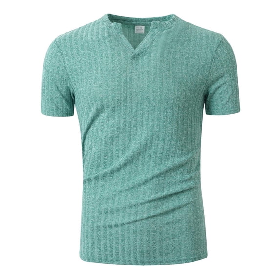 JTieacloth Mens Linen Shirts Men's Summer Sports Fitness And Leisure Vertical Stripe Elastic Vertical Stripe V Neck Short Sleeved T Shirt Green