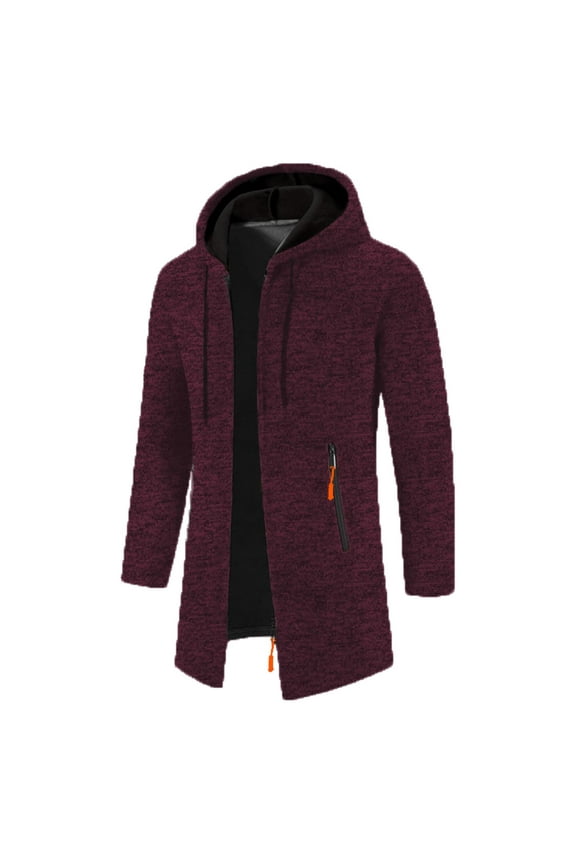 Mens Long Cardigan Sweater Jacket Zipper Open Front Lightweight Hooded Sweater with Pockets