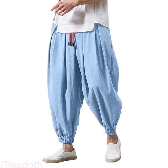 JTieacloth Mens Long Pants Fashion Loose Casual Wide Pants Men's Elasticated Pants Leg Color Solid Men's Pants(Blue,XXXL)