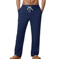 thumbnail image 1 of JTieacloth Mens Long Pants Men's Breathable Imitation Linen Small Checkered Beach Trousers Loose Casual Straight Trousers Blue, 1 of 4