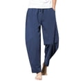 thumbnail image 1 of JTieacloth Mens Long Pants Men's Drawstring Solid Mid Waist Loose Fit Casual Trousers Elastic Waist Pants Blue, 1 of 2