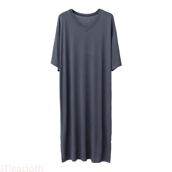 JTieacloth Mens Nightshirts Male Solid Color Short Sleeve Round Neck Nightdress Robe Homewear(Gray,XL)